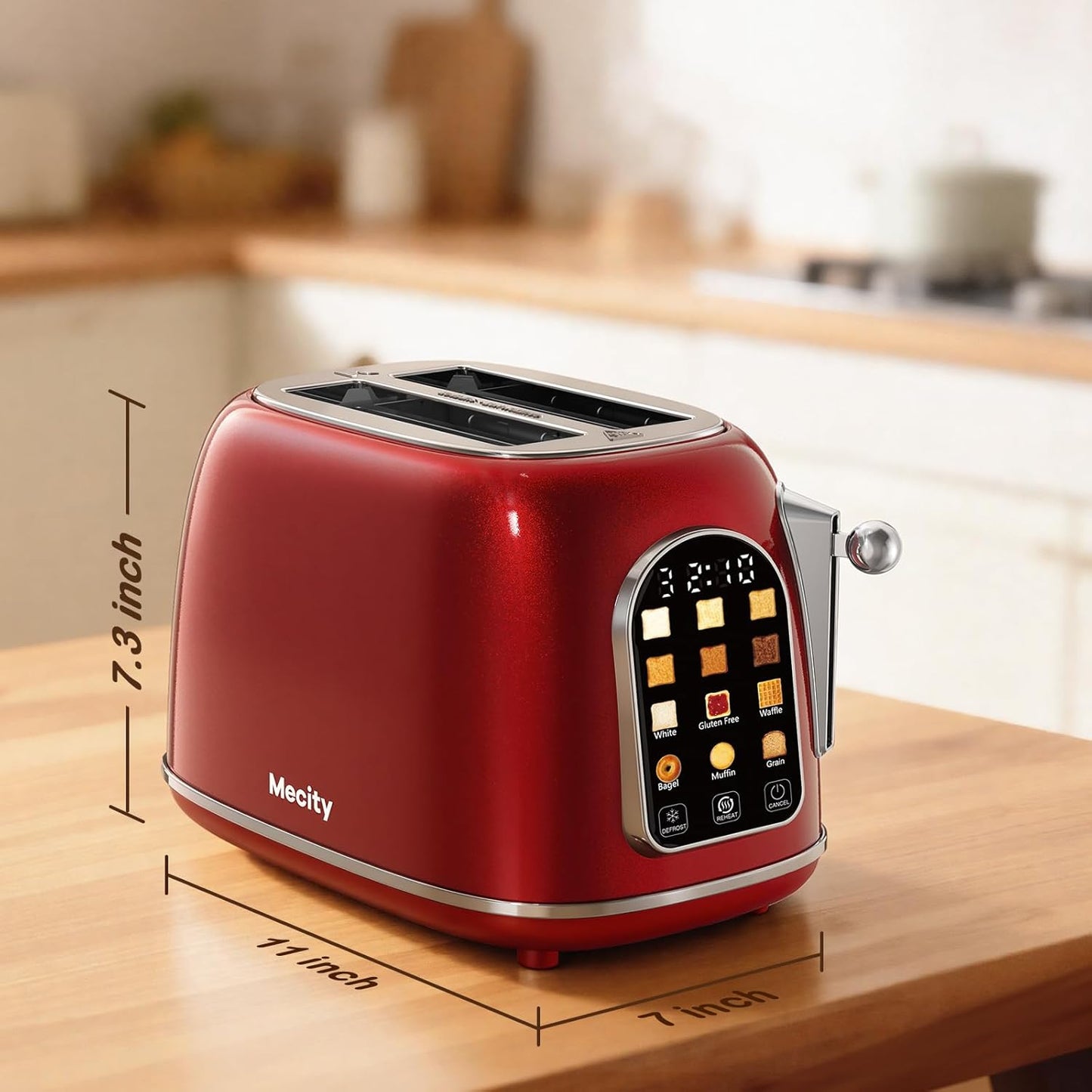 Mecity Toaster - 2 Slice Retro Touch Screen Toaster for Bread, Bagels & Muffins | Red Pearl, 120V 825W