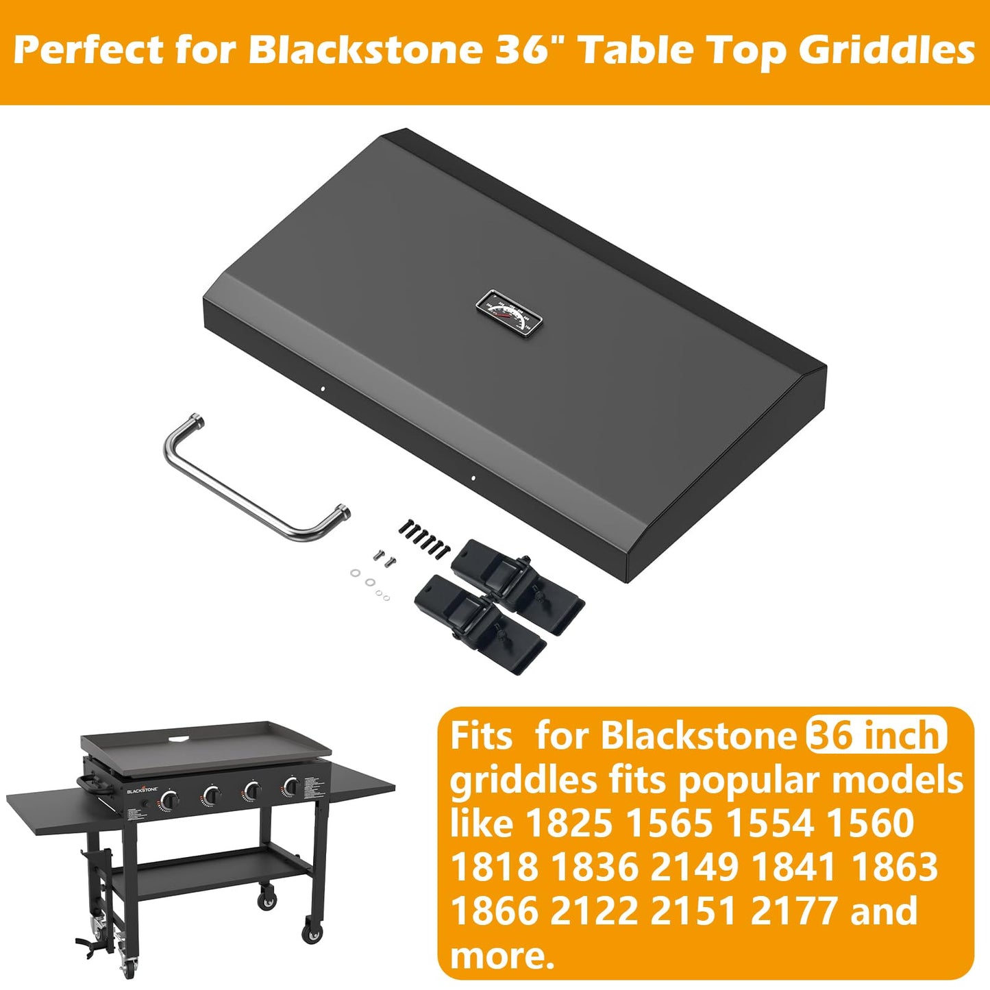 Upgrade Hinged Lid for Blackstone 36'' Griddle 1825 1565 1554 1560 1818 1836 1899 1923 2149 1841 1863 1866 2122 Flat Top Hard Cover Hood with Temperature Gauge for Most 36in Grill Griddle with Handle