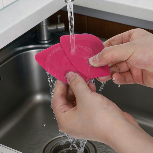 Dish Scraper Tool 5 Pack Pan Scraper Tools Plastic Pot Scrapers for Cast Iron Food Scrapers Tool Non-Scratch Plastic Bowl Scraperes for Cleaning Grease Burnt Food （Pink)