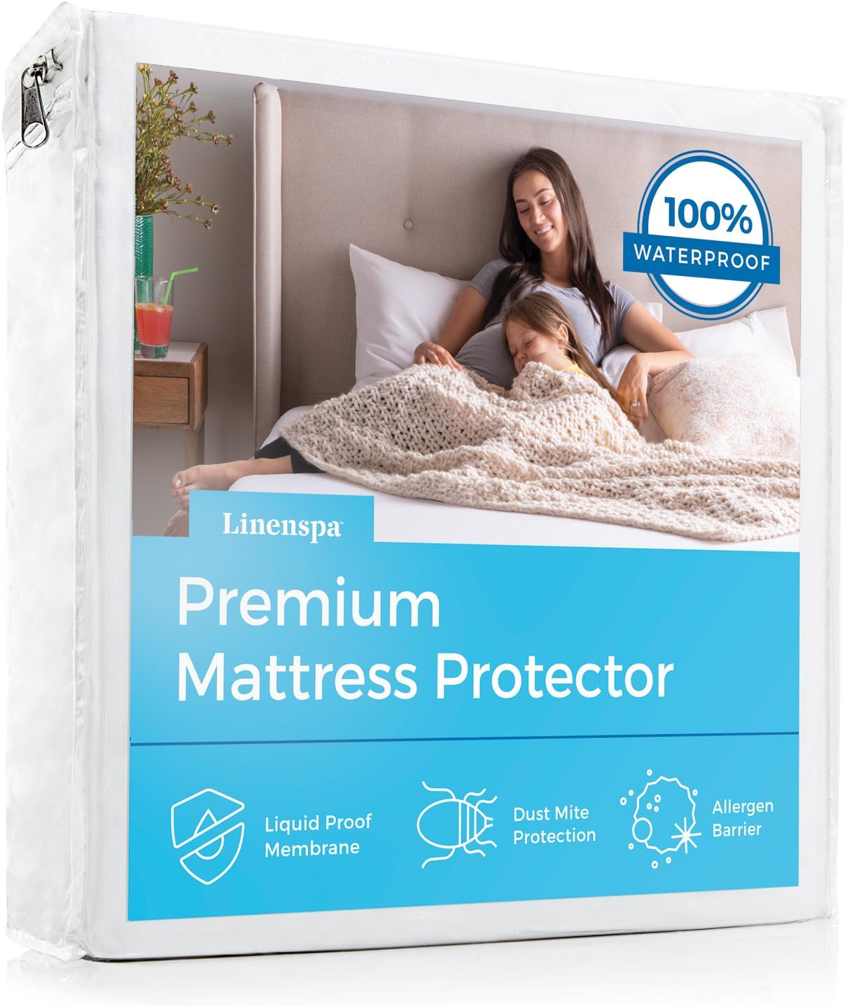 Linenspa Waterproof Mattress Protector - Twin Size, Breathable & Machine Washable, White