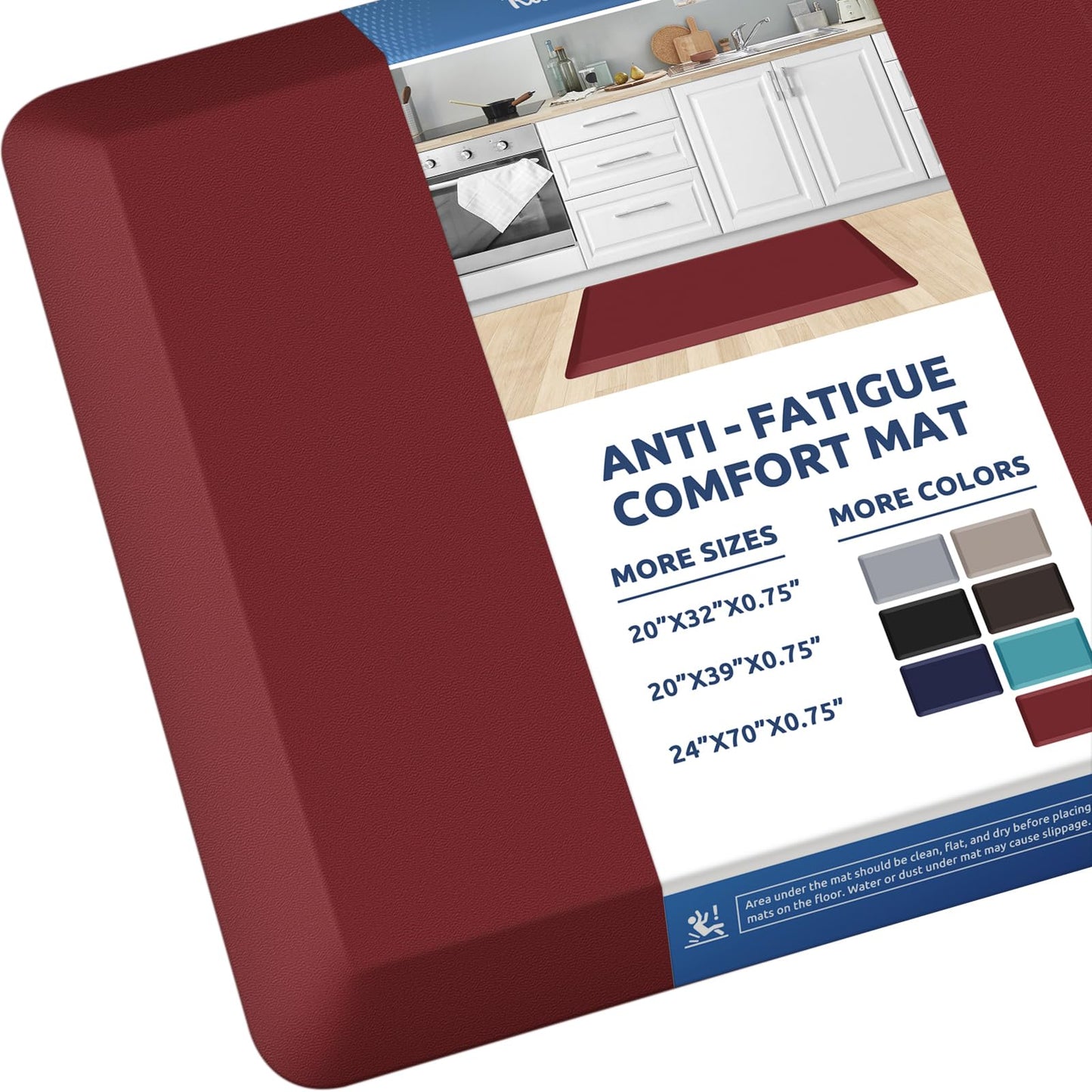 KitchenClouds Kitchen Mat Cushioned Anti Fatigue Rug 20"x32" Water Resistant, Non Slip, Standing and Comfort Desk/Floor Mats for House Sink Office (Red)