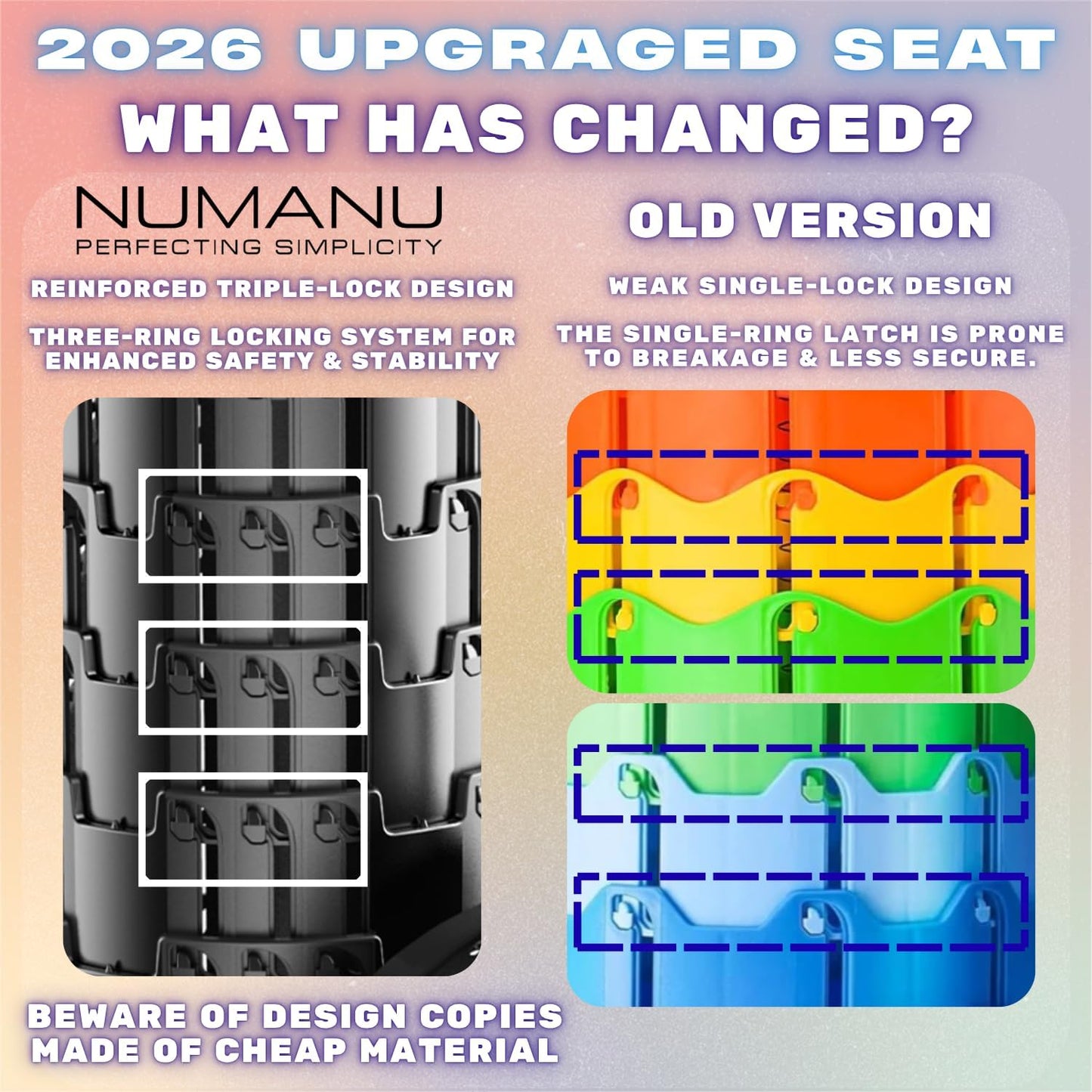 NUMANU Collapsible Stool - Upgraded 2026 Design, Max 620lbs Capacity, 18" Adjustable Height, Portable Folding Chair