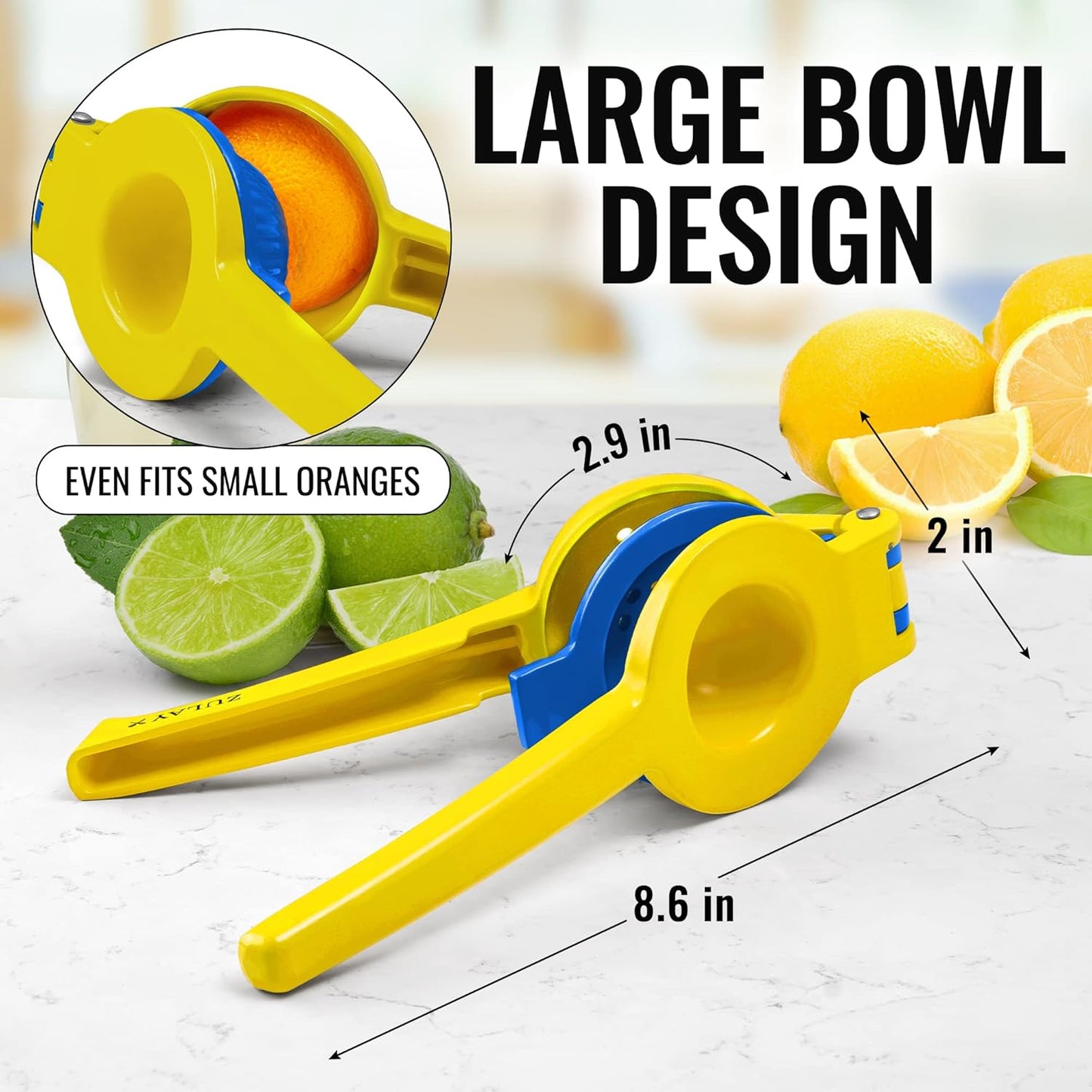 Zulay 2-In-1 Lemon Squeezer - Sturdy Manual Juicer for Maximum Juice Extraction | Easy to Clean - Gold/Blue