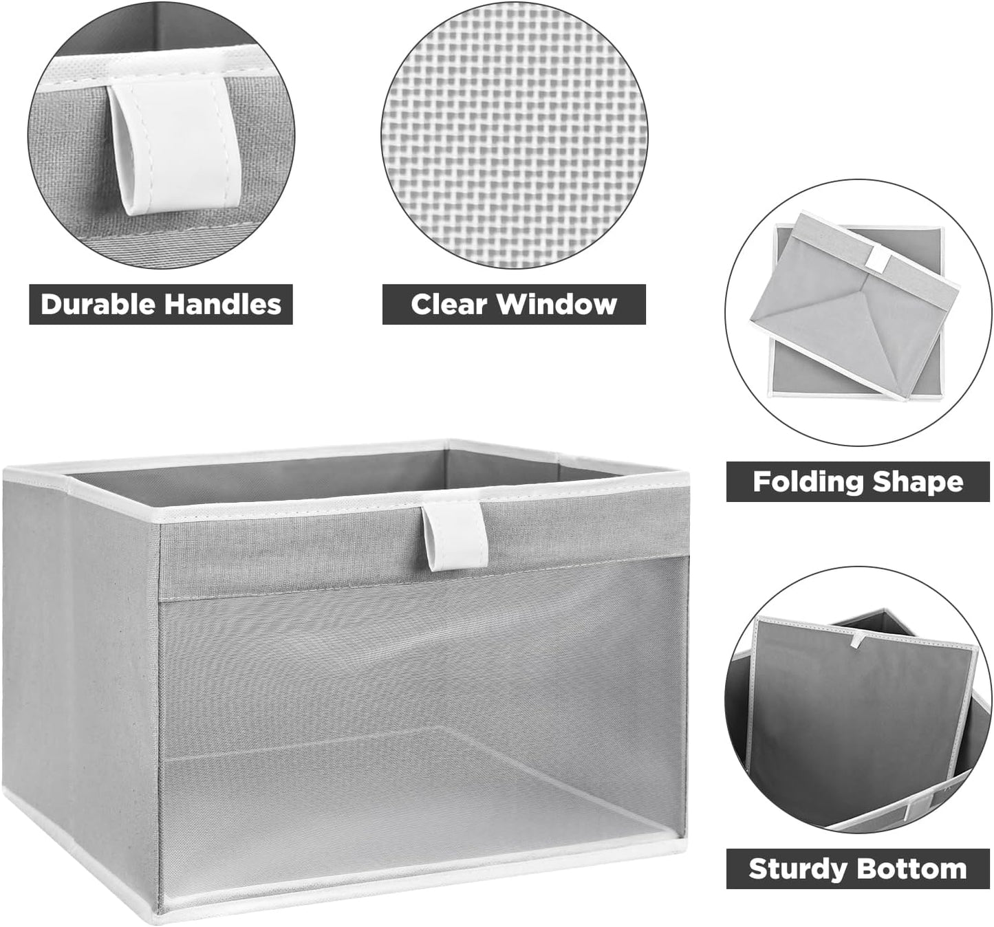 Linen Closet Organizers by [Brand Name] - Foldable Storage Bins with Mesh Window | 4-Pack Gray Baskets (12.75" x 12.75" x 9")
