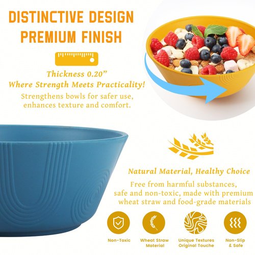 Homienly Unbreakable Cereal Bowls, Wheat Straw Bowl with Textured, 36oz Microwave Safe Plastic Bowls for Kitchen, Party, Large Soup Bowls for Popcorn, Ramen, Salad, Dishwasher Safe (Multi,6 PCS)