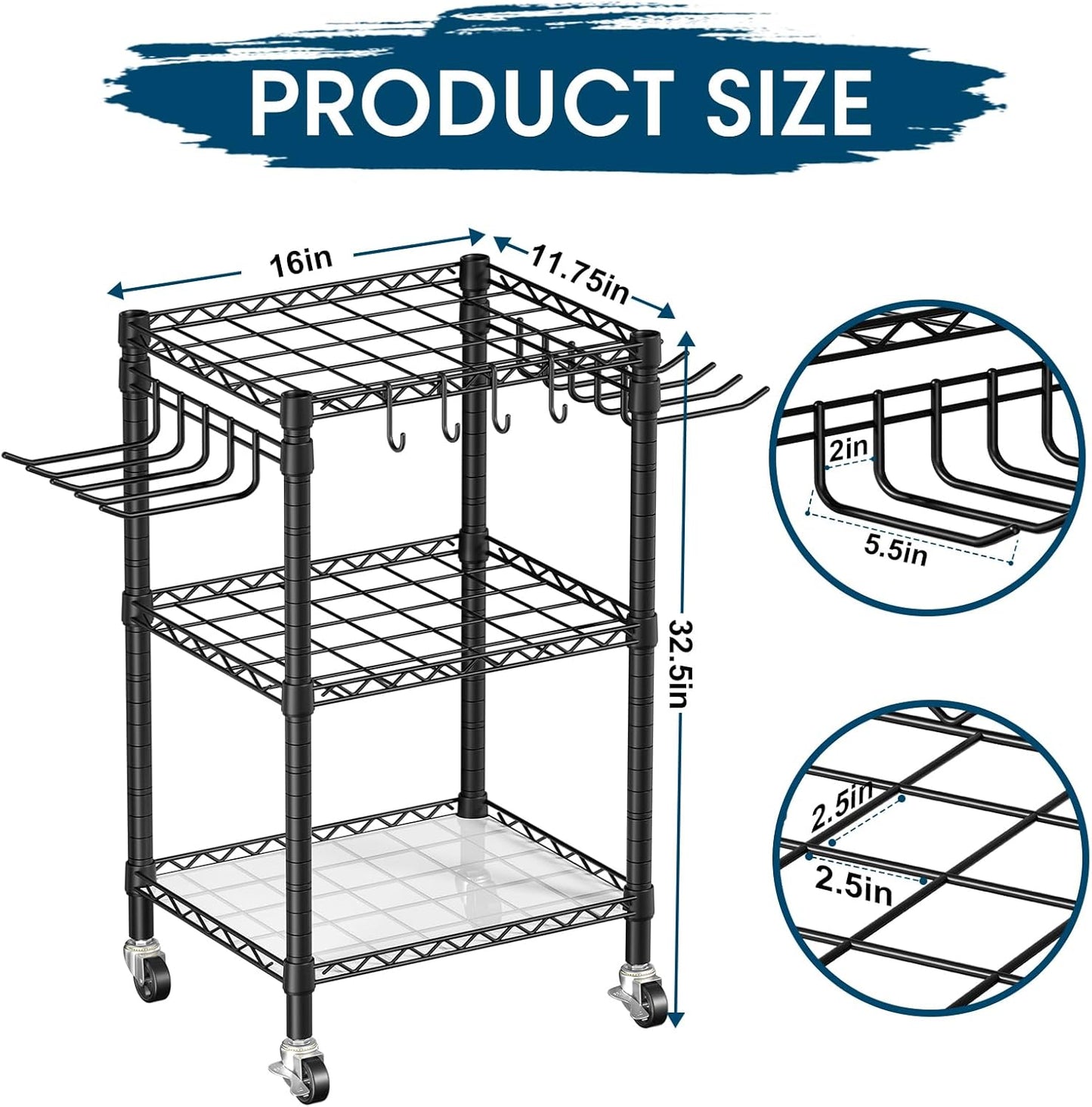 T1 Garden Tool Organizer - Heavy Duty Freestanding Storage with Lockable Wheels | Holds Up to 50 Tools, Black