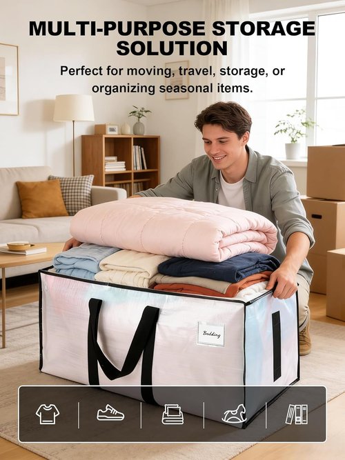 HOMESURE Large Water-Resistant Moving Bags - 4 Pack Heavy-Duty Storage Totes with Zippers & Handles | Semi-Transparent