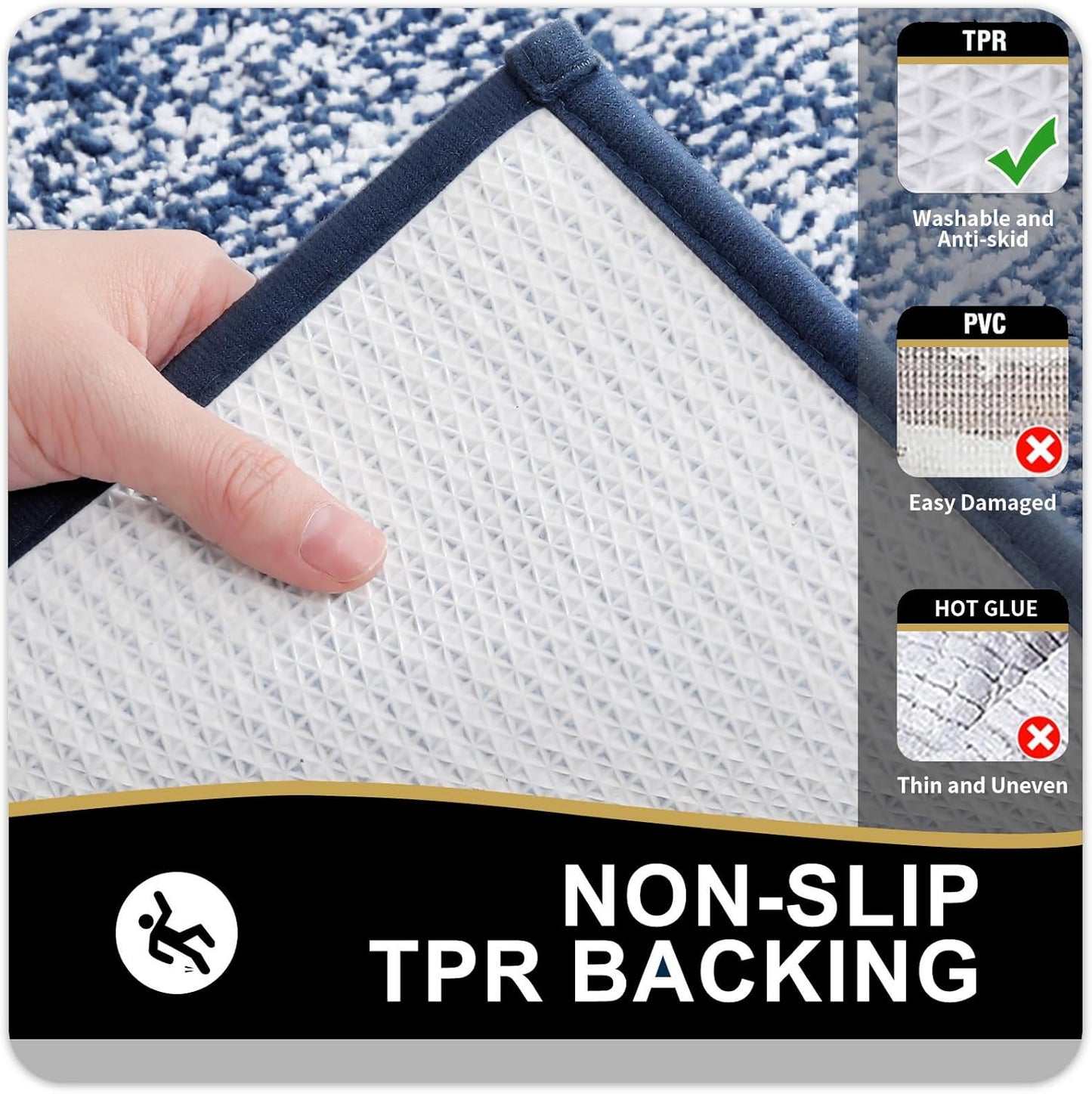 OLANLY Bathroom Rugs - Extra Soft Microfiber Bath Mat | Non-Slip, Quick Dry, 24x16, Navy