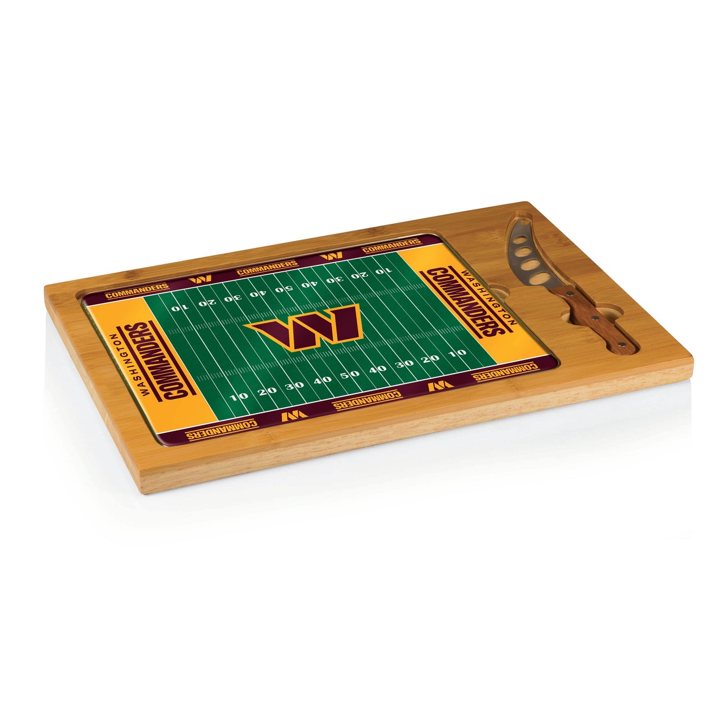 Picnic TIME Washington Commanders Football Field Icon Glass Top Cutting Board & Knife Set, (Parawood & Bamboo)