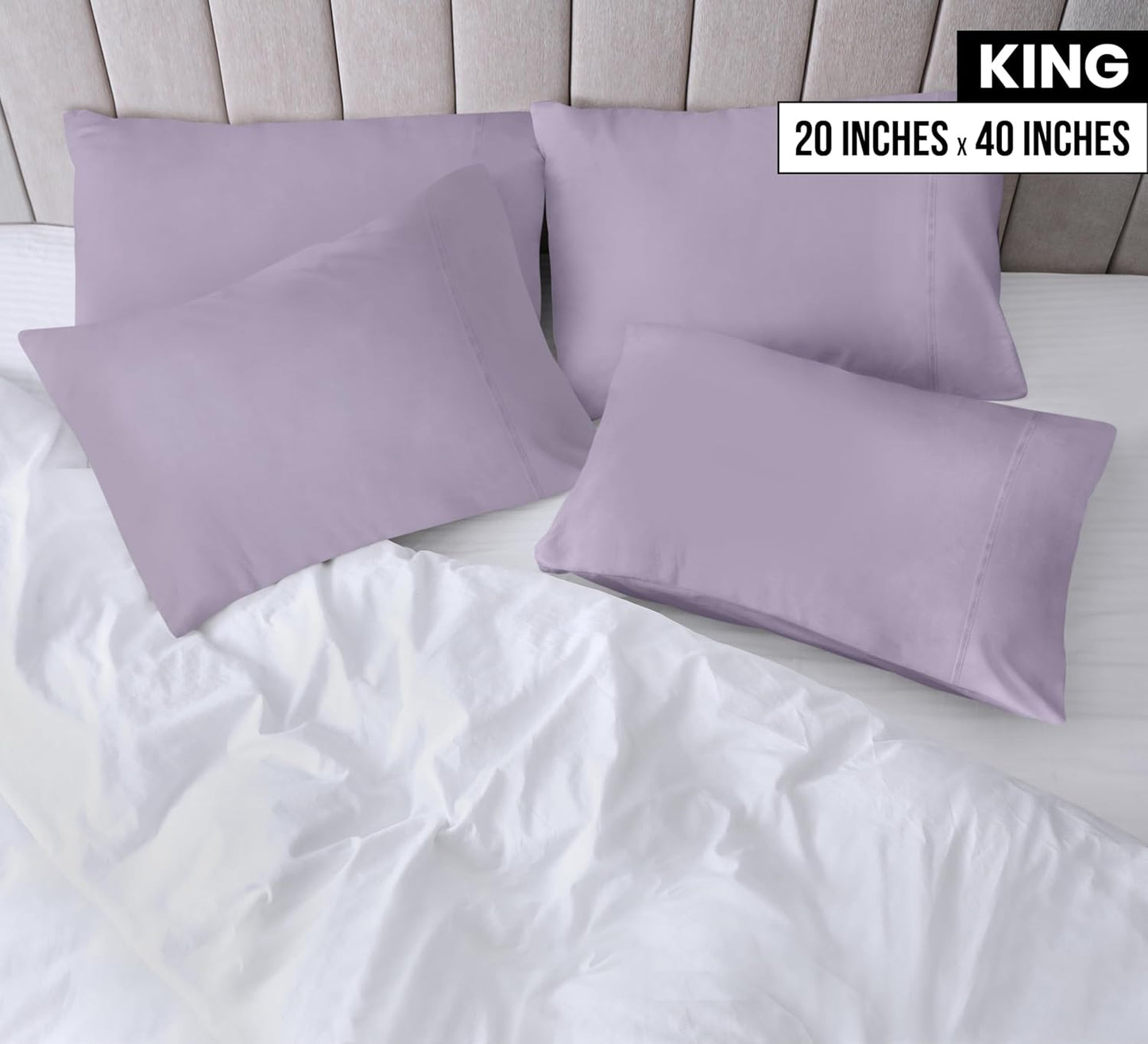 Utopia Bedding King Pillow Cases - Soft Brushed Microfiber - 4 Pack, Fade Resistant | Lavender 20 x 40 Inches