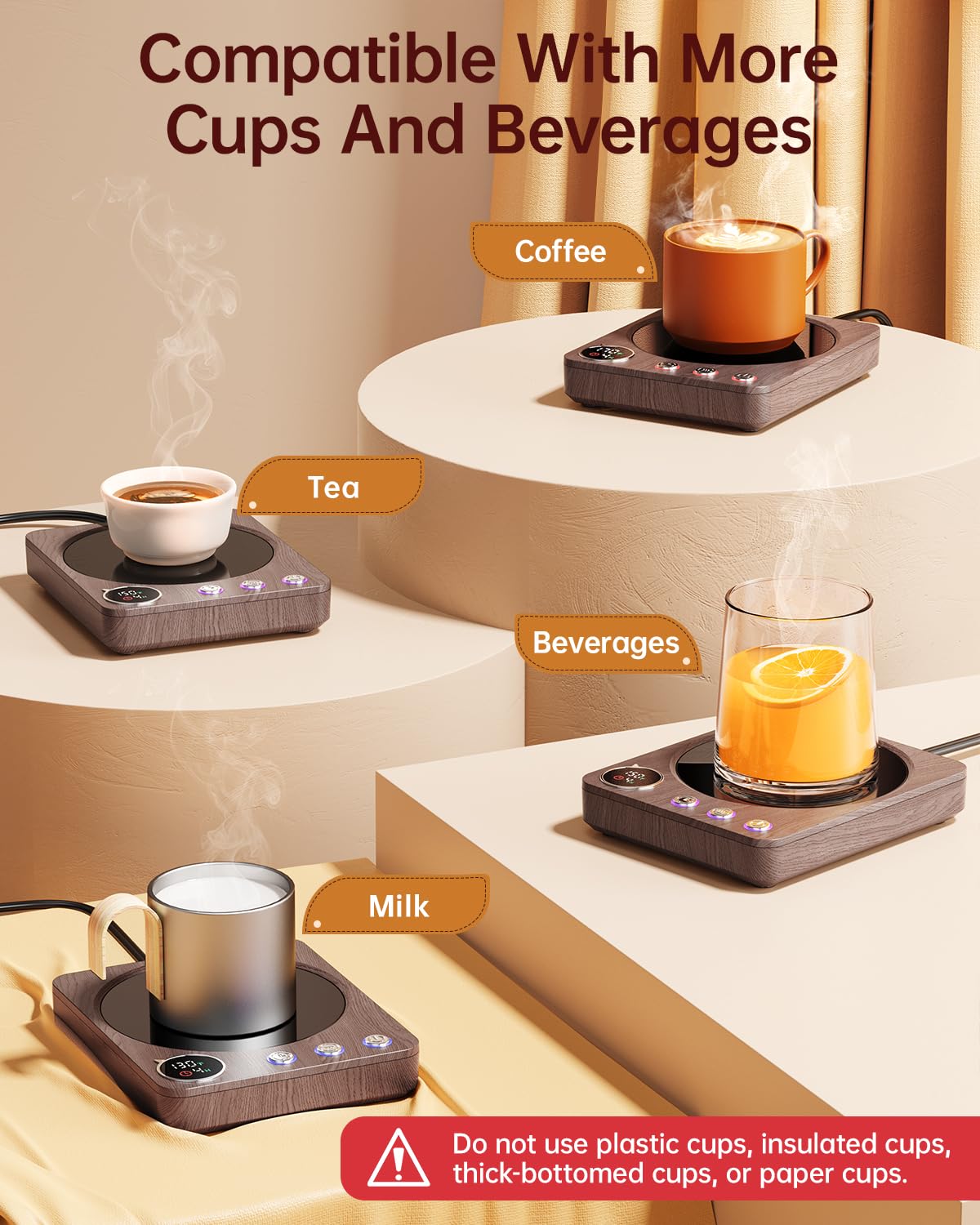 SWEETFULL Coffee Mug Warmer – 36W Coffee Cup Warmer for Desk with Smart Display & Auto Shut-Off, Candle Warmer, Electric Cup Warmer for Coffee, Milk and Tea, for Women & Men (Black)