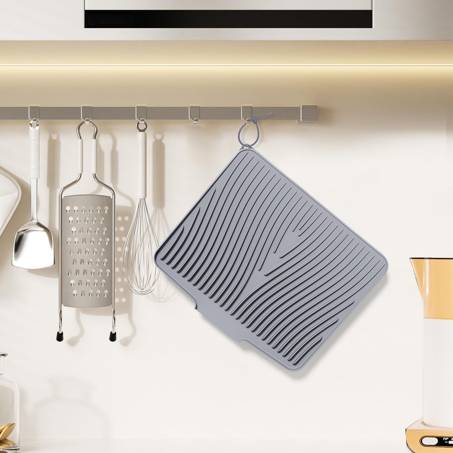 Silicone Dish Drying Mat - Non-Slip Drain Pad for Kitchen | Easy to Clean, Heat Resistant, 15.8" x 13", Grey