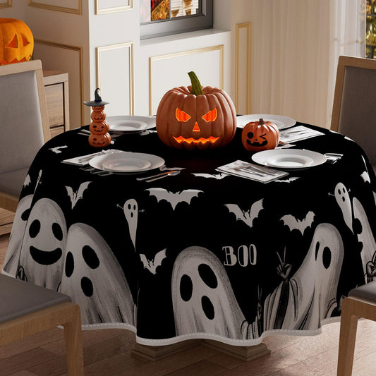 XCHI Spooky Black Ghost Halloween Tablecloth Rectangle Washable Table Covers for Indoor Outdoor Dining Home Party Decorations Table Cloth 60x84 Inch
