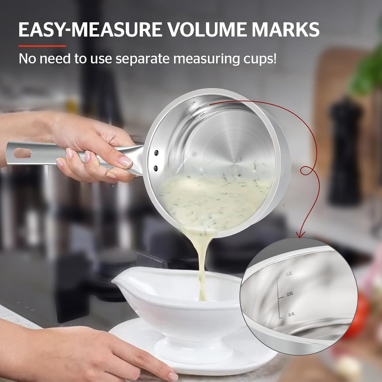 SUNHOUSE - 2-Quart Stainless Steel Sauce Pan with Lid | PFOA-Free, Induction Base, Stay-Cool Handle