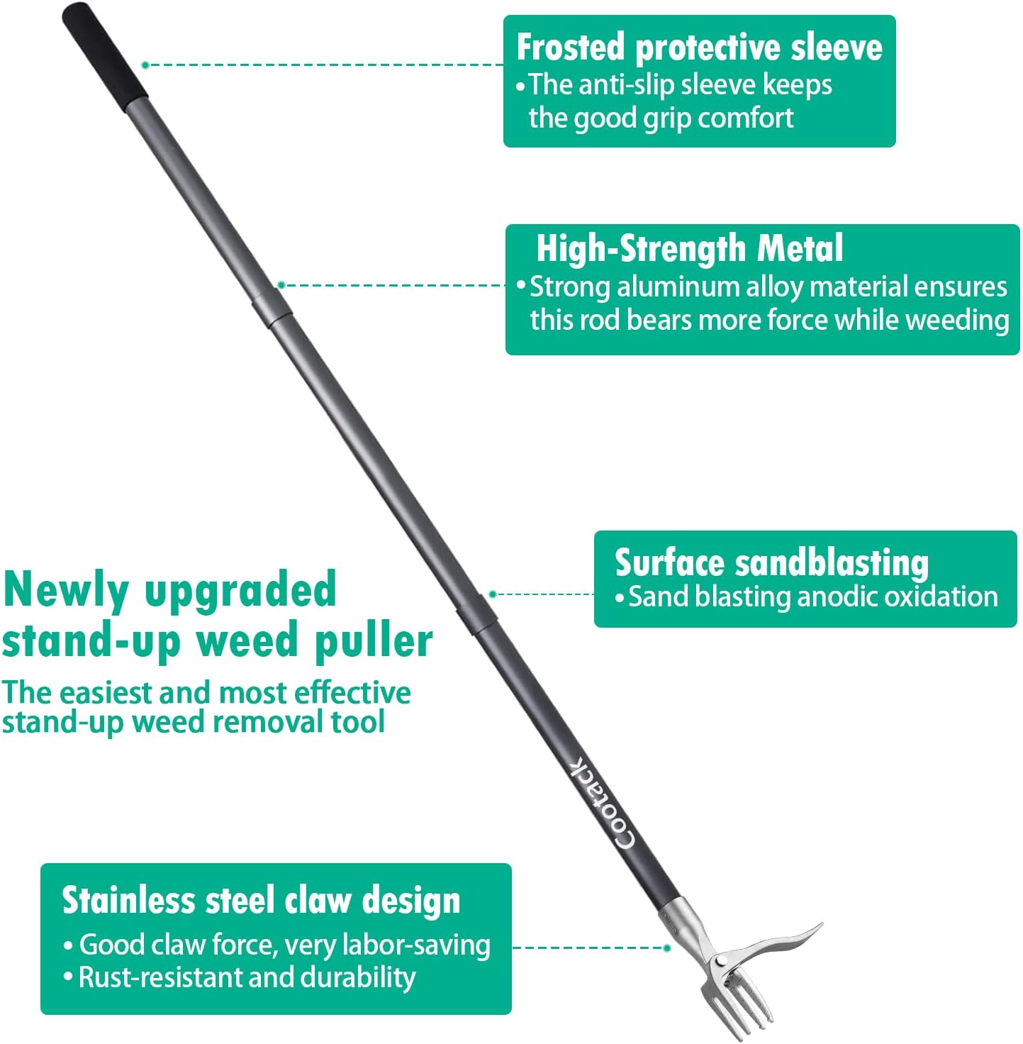 Skiennix 52'' Weed Puller - Stand-Up Manual Weeding Tool with Stainless Steel Claw for Easy Garden Use
