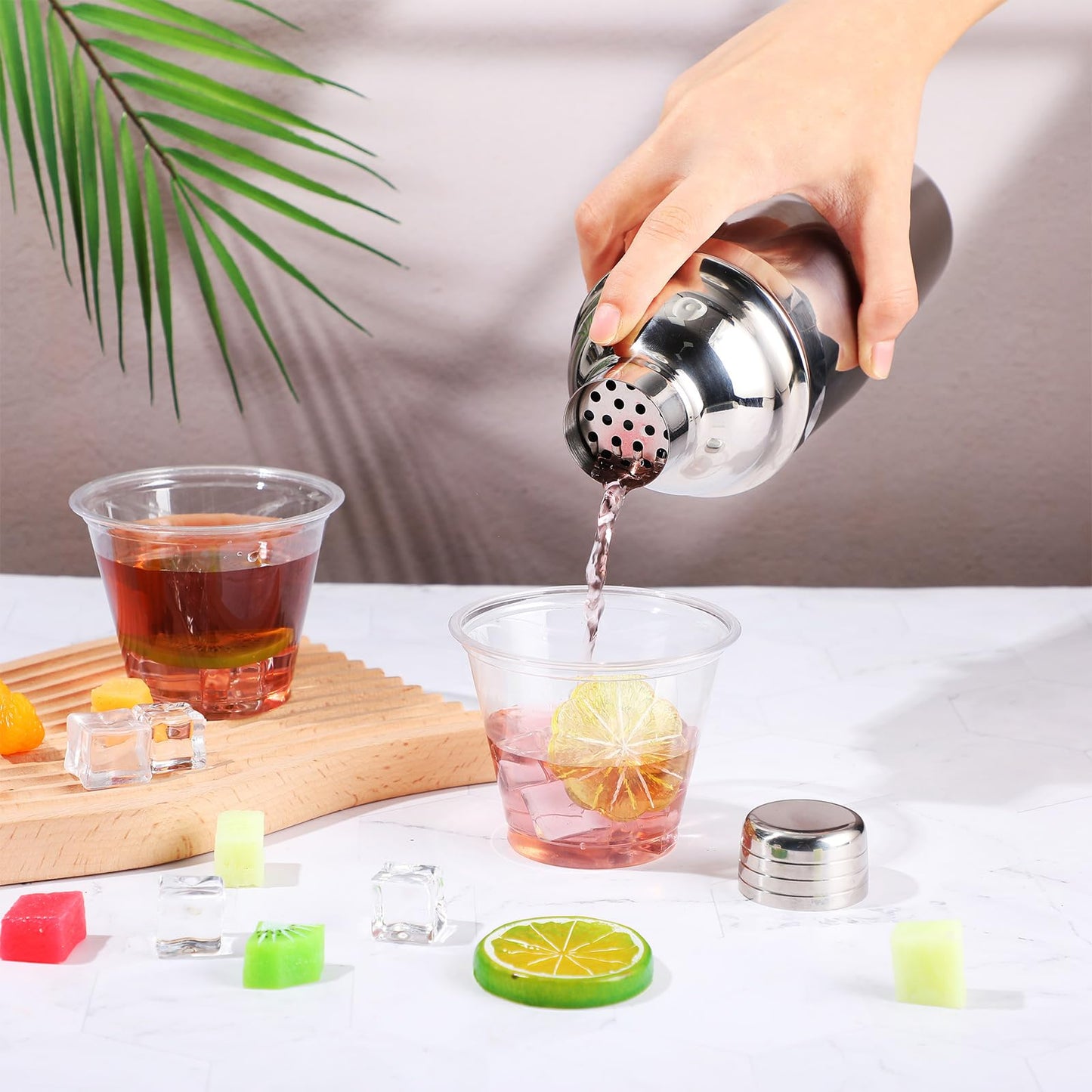 Nitial 6 Pcs Bar Cocktail Shaker Professional Stainless Steel Martini Drink Mixer with Built-in Strainer for Bartending No Leaks Boston Shaker for Bar Party Drink Mixing Tool(18.6 oz,Silver)