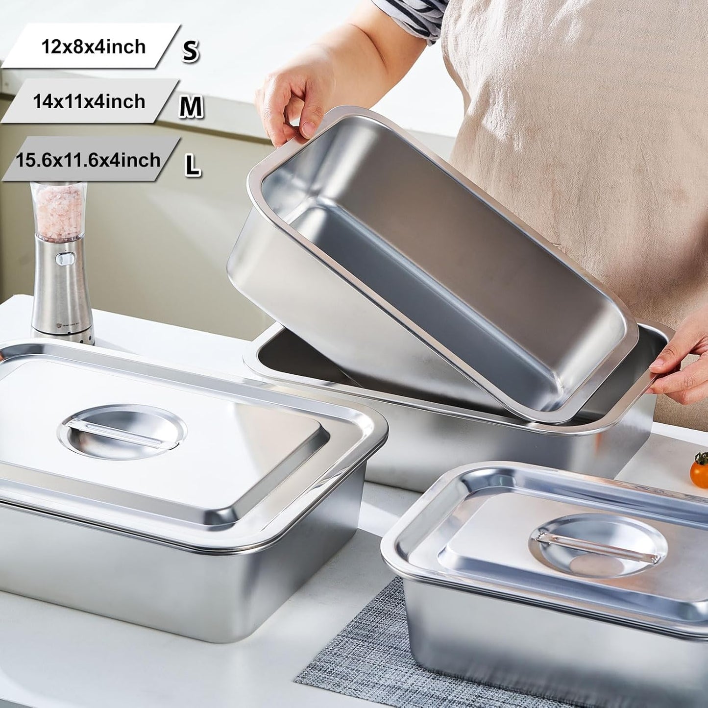 Skiennix 4-Piece Extra Deep Lasagna Pan Set - 11.6x15.6 Inch Nonstick Stainless Steel | 9.2QT Capacity