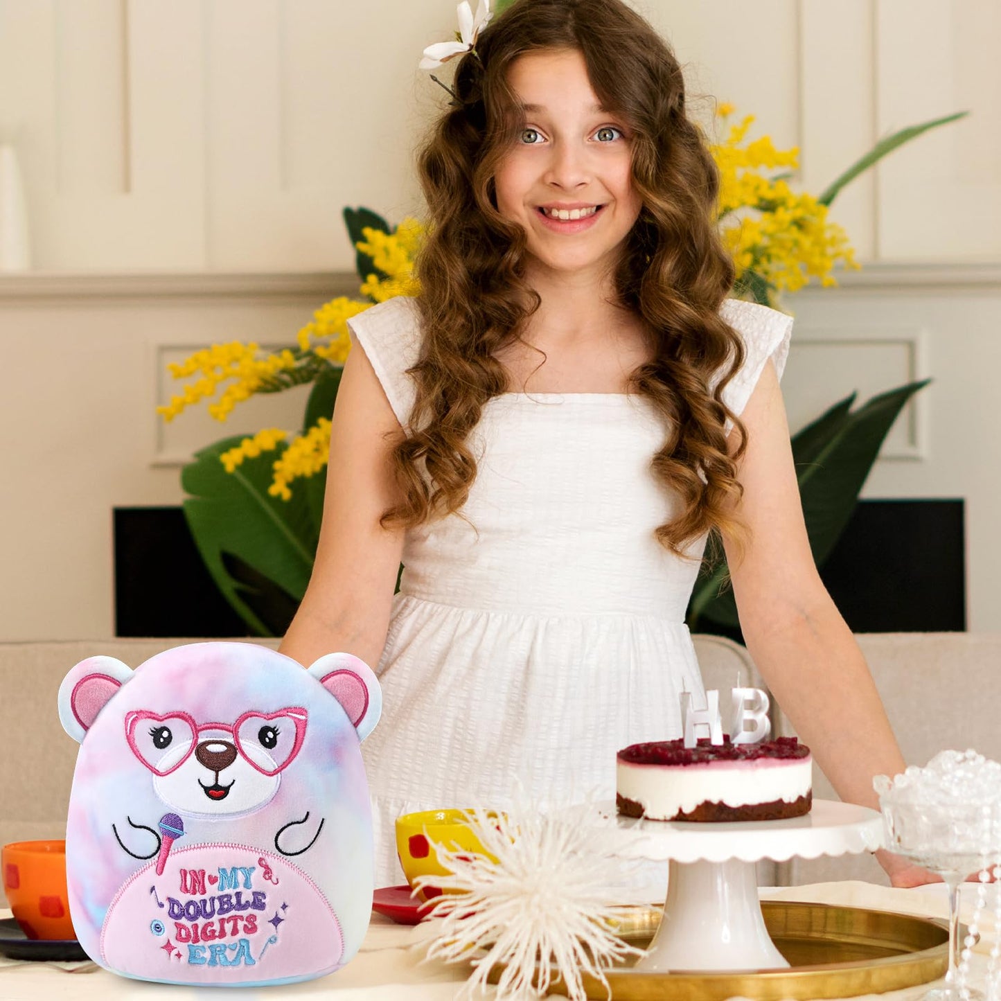 InIsaJace 10th Happy Birthday Stuffed Animal Gifts, 8 Inches Double Digits Birthday Bear Plushies Gift, in My Double Digits Era Plush Party Favors