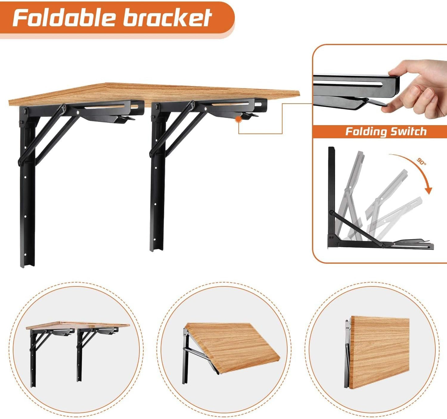 Ultrawall 24-Inch Black Folding Shelf Brackets - Heavy-Duty Adjustable Steel | Max Load 550 lbs