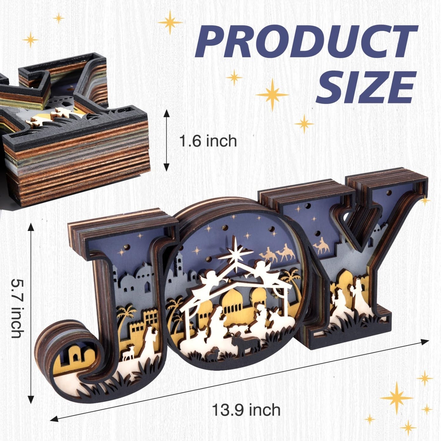 Regine Switzerland Christmas Nativity Set - 3D Religious Scene with LED Lights for Tabletop Decor