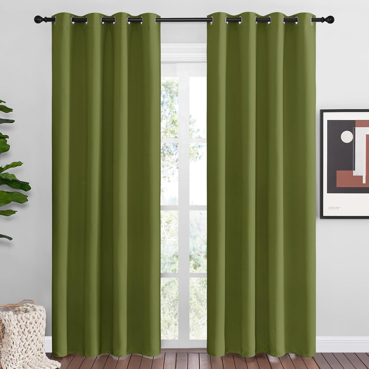 NICETOWN Olive Green Blackout Curtains - Thermal Insulated 86" Long Drapes for Large Windows | 2 Panels, 55" Wide