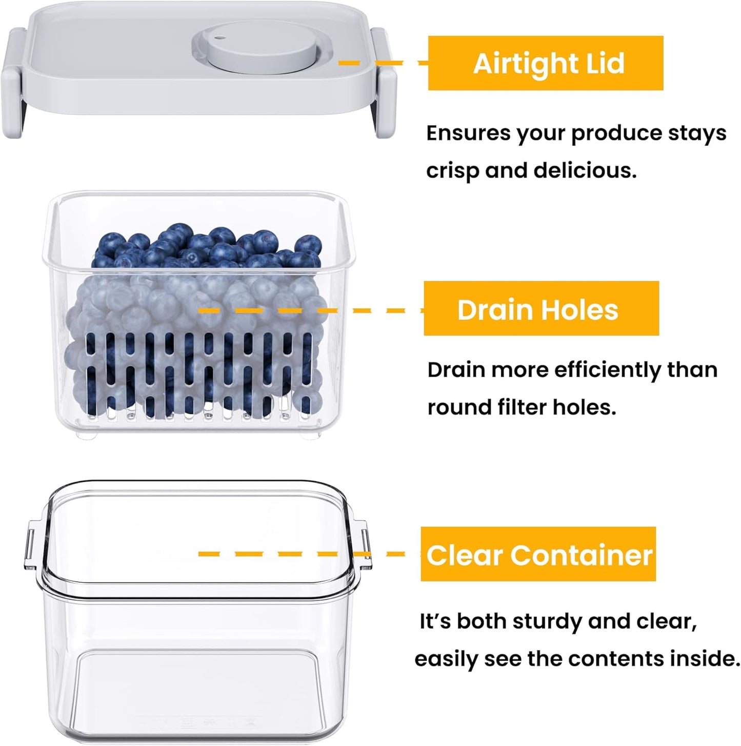 Vacane Berry Keeper - Dishwasher Safe Produce Saver | BPA-Free Clear Fruit Container, 3.8 Cup