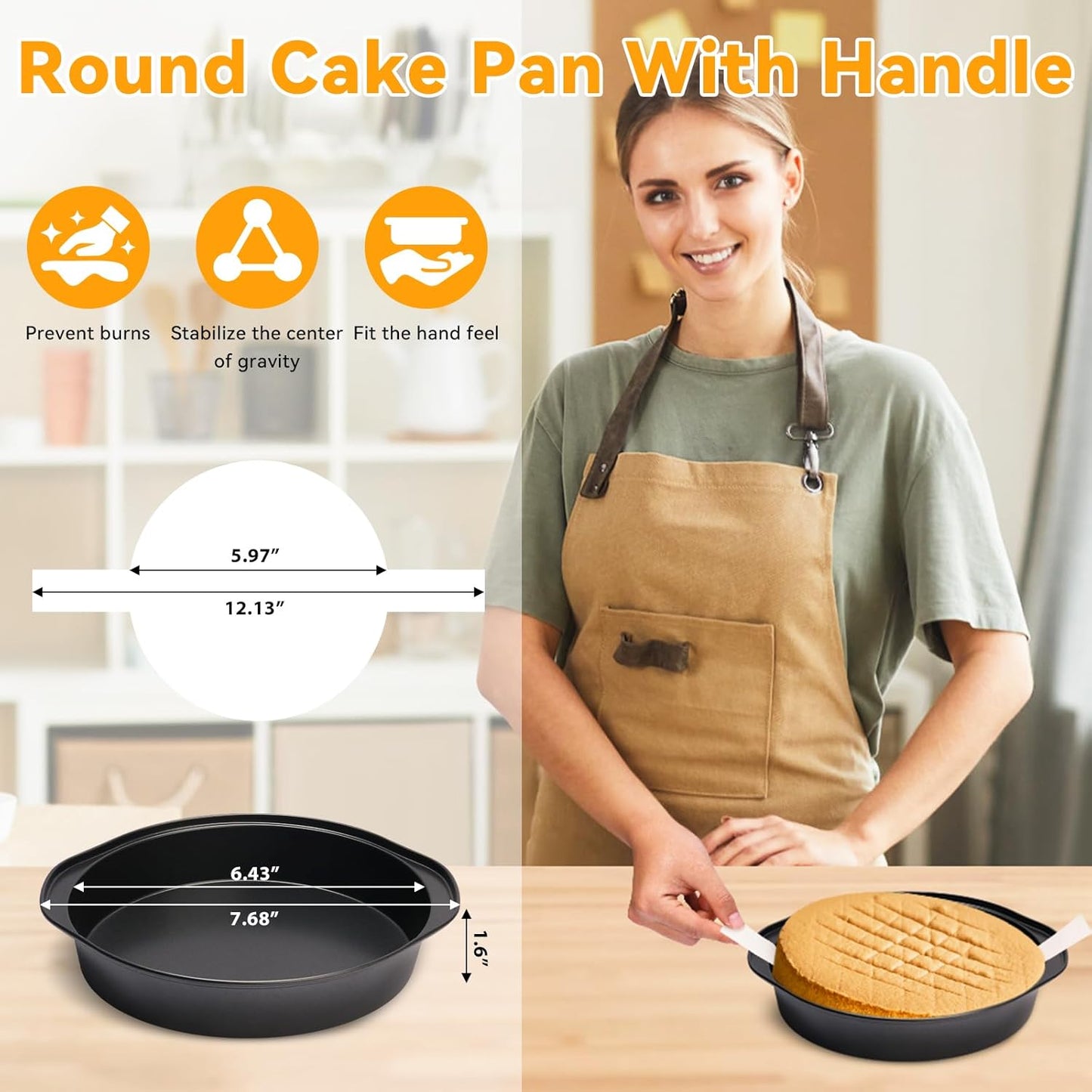Skiennix 6-Inch Nonstick Cake Pans - 3-Piece Set with 100 Parchment Paper Sheets & Handles | Dishwasher Safe