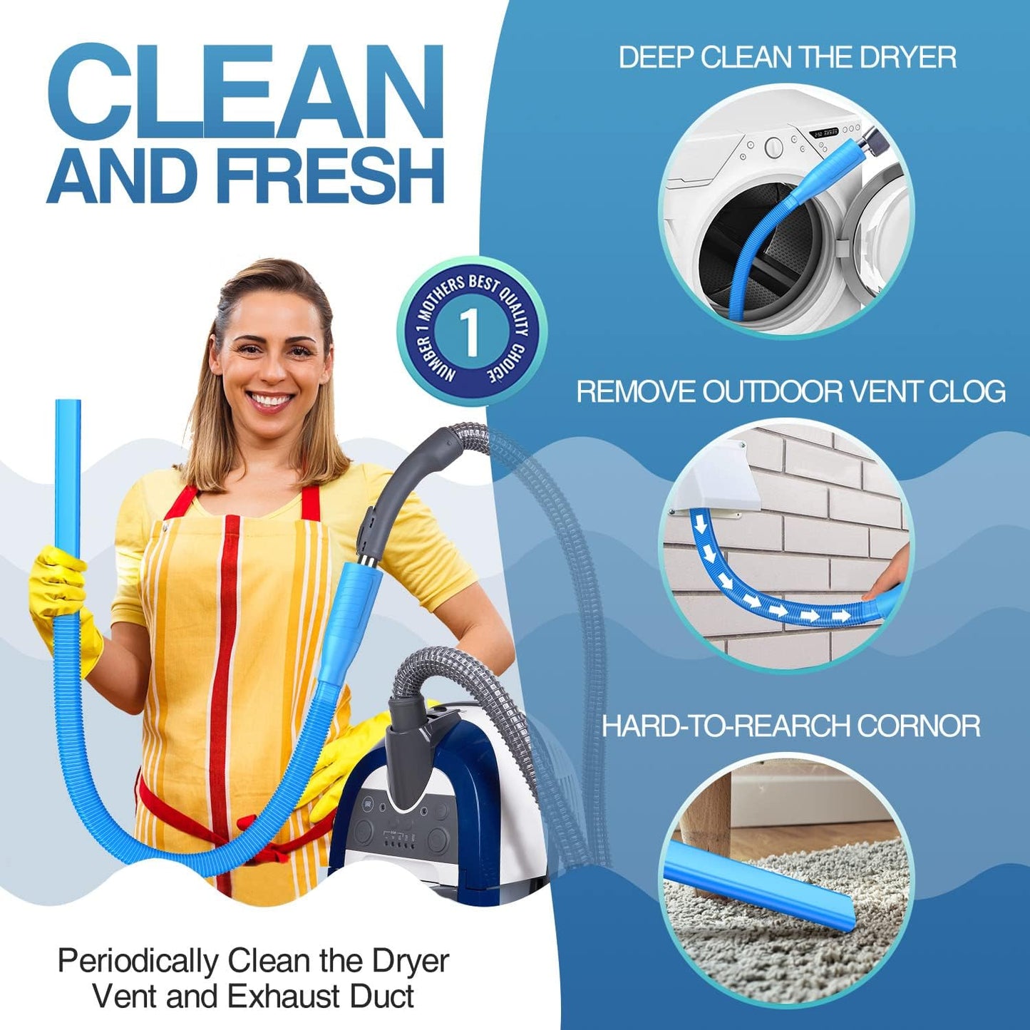PetOde Dryer Vent Cleaner Kit - Versatile Lint Remover for Power Washer & Vacuum Hose, Multiple Combinations