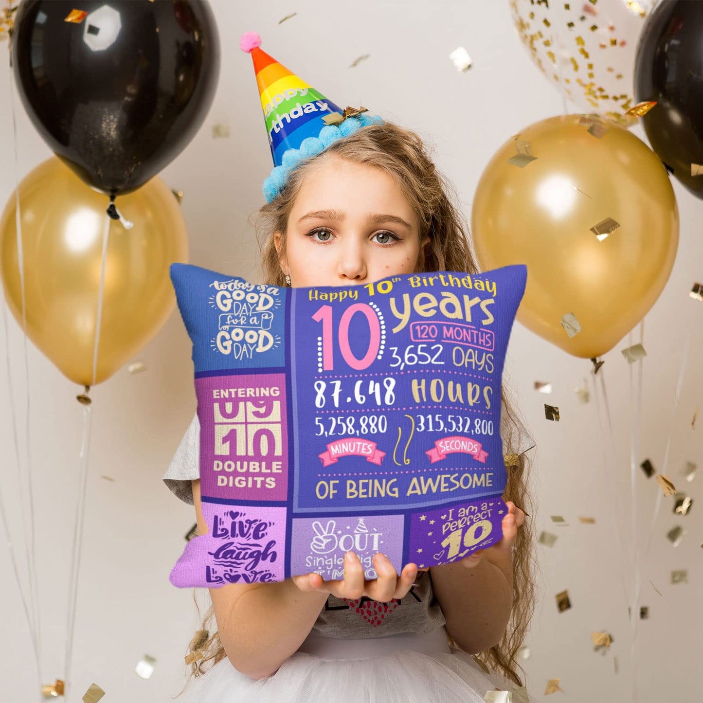 Skizbcw Gifts for 10 Year Old Girl - 10th Birthday Decorations for Girl - 10 Year Old Girls Birthday Gifts Ideas - Gift for Ten Years Old Girls - 10th Birthday Gift Throw Pillow Covers 18 x 18 inch
