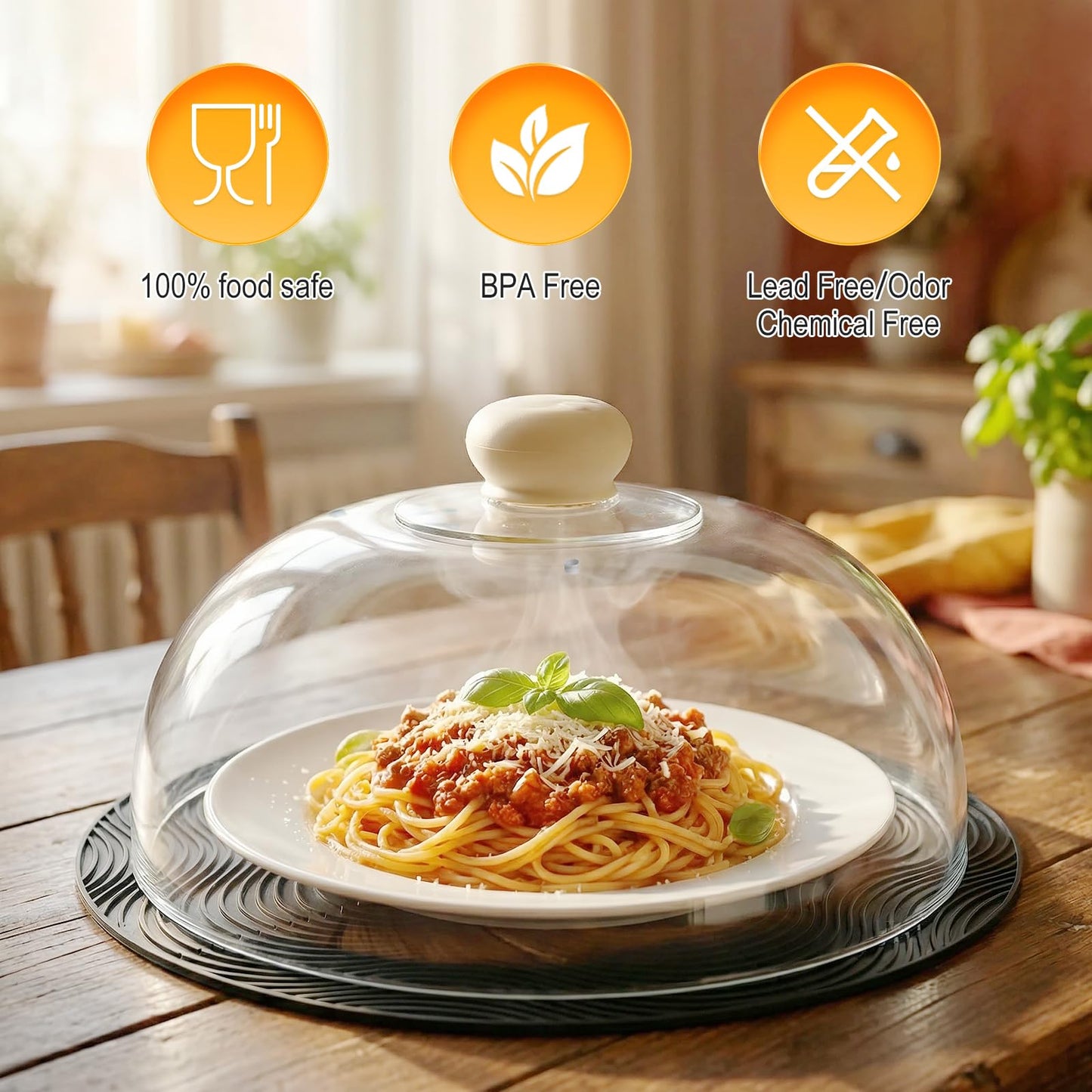 WENWELL Glass Microwave Splatter Cover with Silicone Mat, 10Inch Plate Splatter Food Lid with Integrated Grip Handle and Vent Hole, BPA Free, Dishwasher Safe
