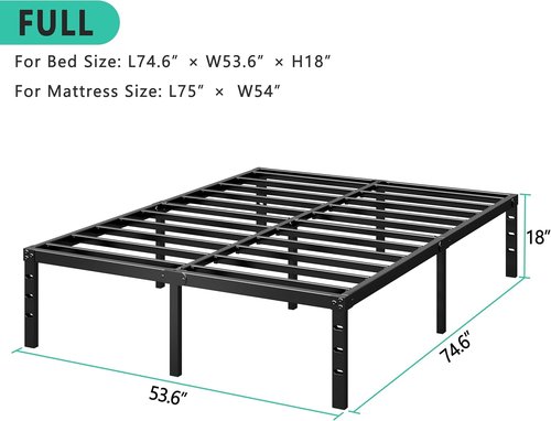 HLIPHA Metal Platform Bed Frame - 14-Inch Tall Full Size with Heavy-Duty Support Slats | Easy Assembly, Black