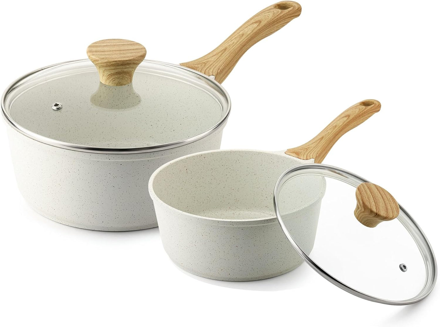SENSARTE White Ceramic Nonstick Saucepan Set - Induction Compatible Cooking Pots with Stay Cool Handles | 1.5QT & 2.5QT