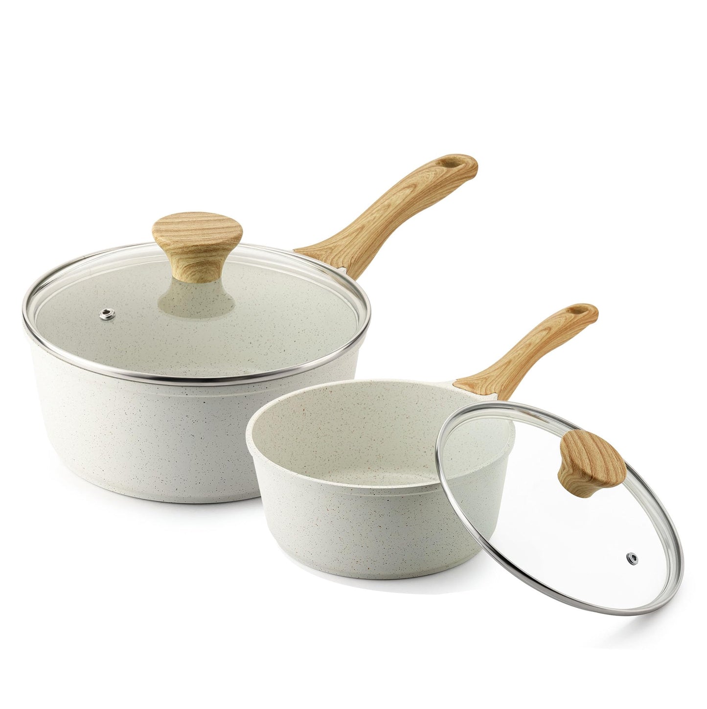 SENSARTE White Ceramic Nonstick Saucepan with Lid Set, Small Cooking Pot with Stay Cool Handle, Induction Compatible Saucepot, White Granite Coating, PFOA/PFAS Free, 2.0 + 2.5QT