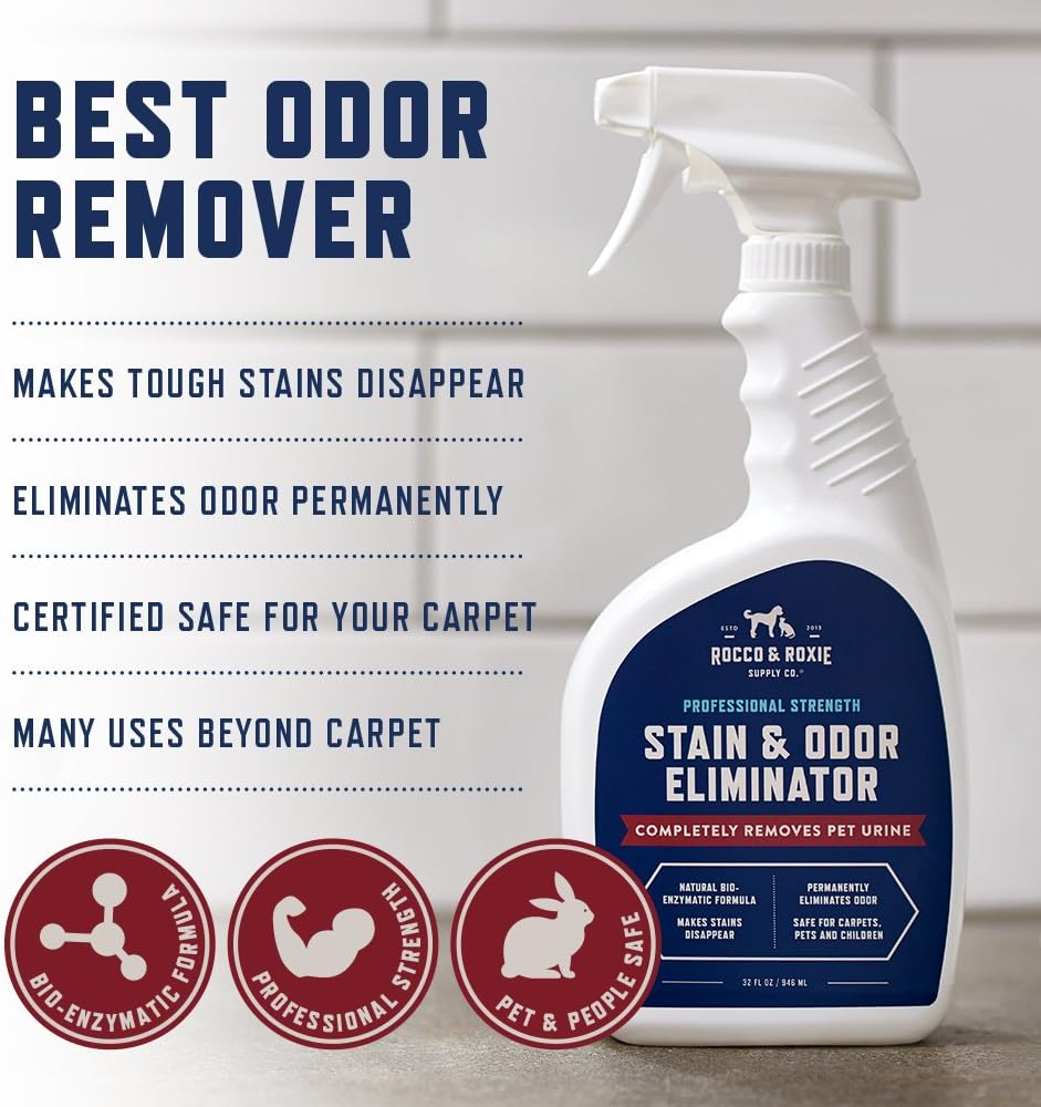 Rocco & Roxie Supply Co. Enzyme Cleaner - Powerful Pet Odor Eliminator & Carpet Stain Remover - 32 Fl Oz