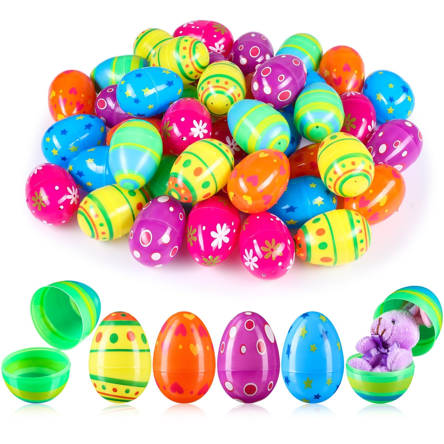 RoundFunny 144 Pcs 3'' Fillable Easter Eggs Empty Plastic Colorful Eggs Bright Basket Stuffers Easter Hunt Game Party Favor Boys Girls Classroom Toys Stuffers