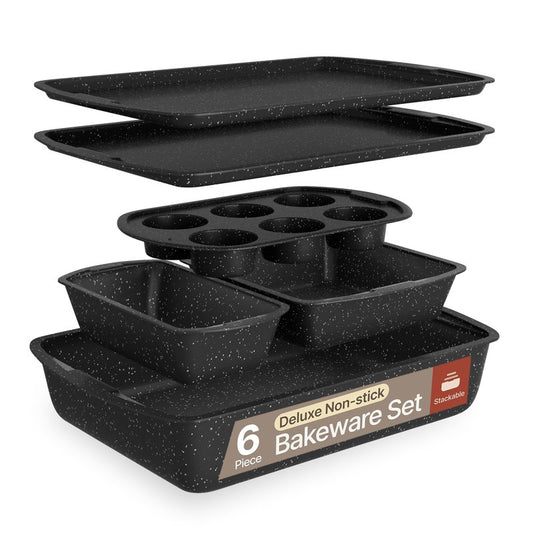 Bakken Swiss - Bakeware Set – 6 Piece – Stackable, Deluxe, Non-Stick Baking Pans for Professional and Home Cooking – Carbon Steel, Gray Stone Coating
