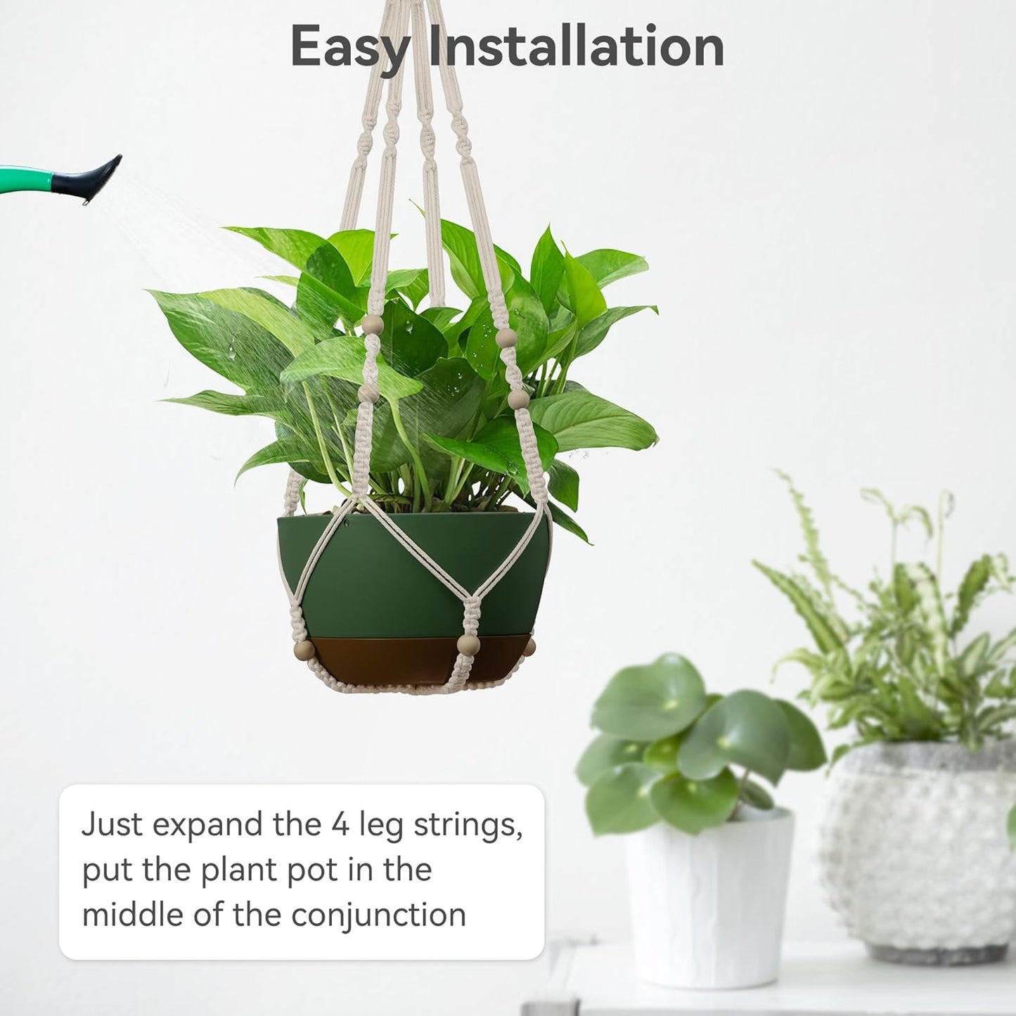 USLAI Macrame Plant Hanger - Strong Indoor/Outdoor Holder for 4 to 15 Inch Pots | 35 Inch Ivory Boho Decor