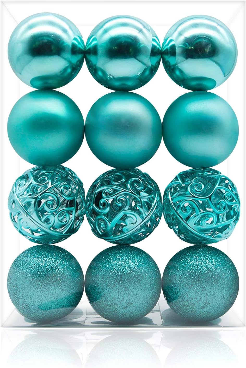 Turquoise Shatterproof Christmas Tree Ornaments - 24ct 60mm Holiday Decorations