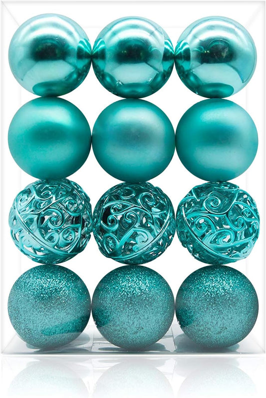 Turquoise Shatterproof Christmas Tree Ornaments - 24ct 60mm Holiday Decorations