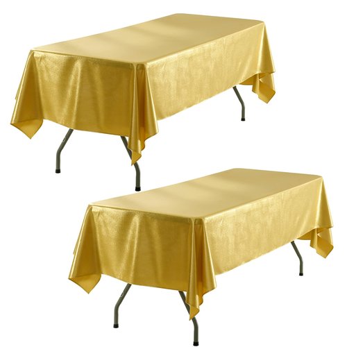 Htper 2 Pack Gold Tablecloth 60x102inch Waterproof Reusable Glitter Table Cloth for Rectangle Tables, Thick Shimmer Table Cover for Birthday Wedding Party Holiday OutdoorPicnic BBQ Table Decor