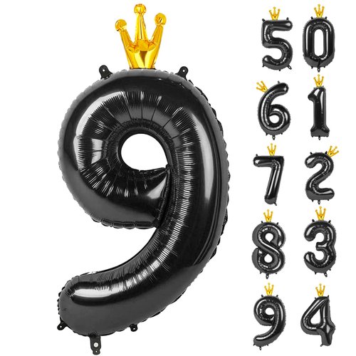 Black 9 Balloon, 40 Inch Number Balloon, Black Party Decorations, Giant Birthday Decorations for 9th 19th 29th 90th, Number 9 Balloon.