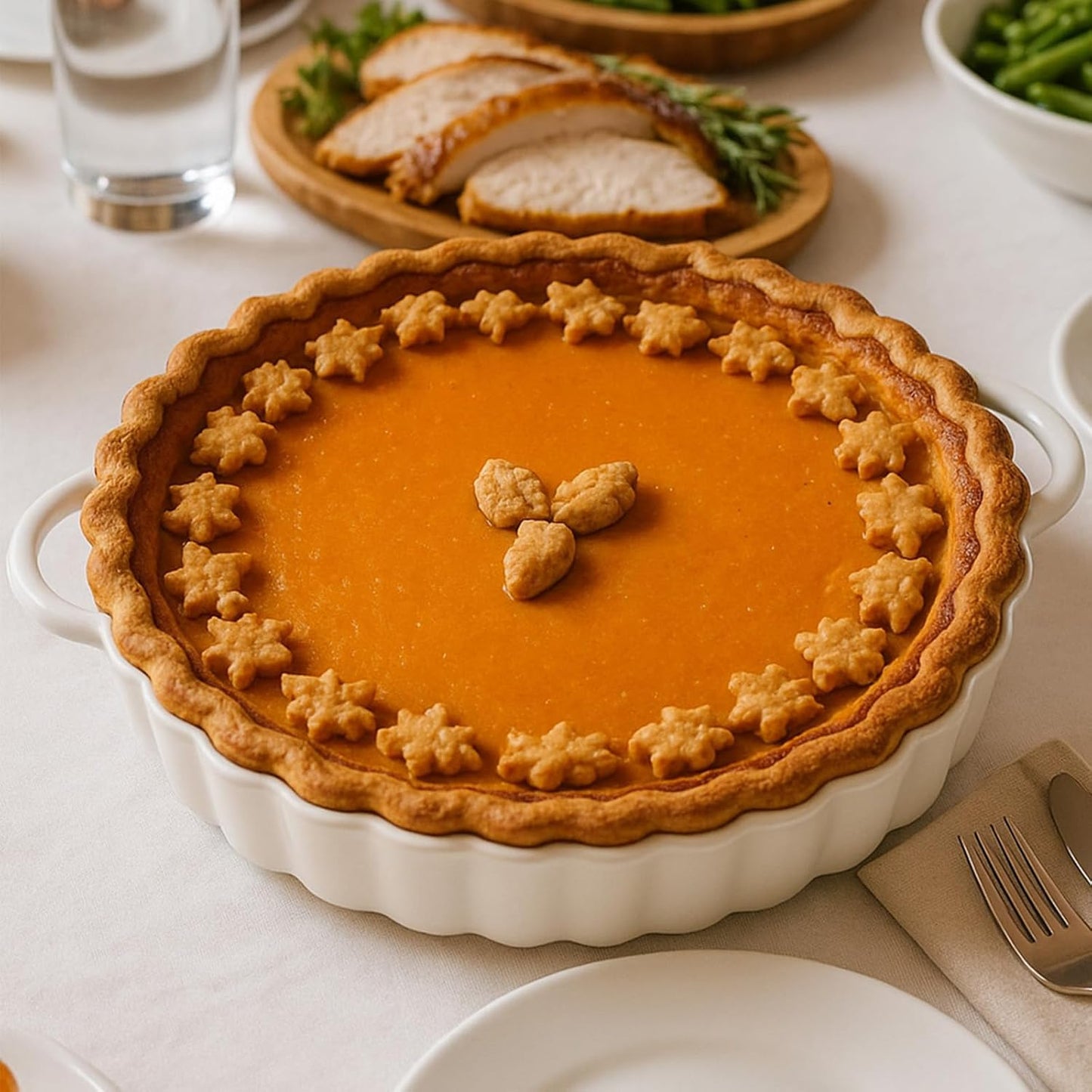 Skiennix Deep Ceramic Pie Pan - 10x2 Inch with Easy Grip Handles | Lead-Free, Oven & Microwave Safe for Baking