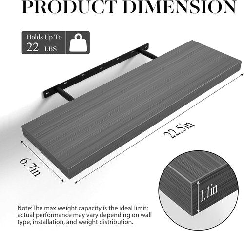 BAYKA Floating Shelves - Rustic Grey Wall-Mounted Wood Shelves for Bathroom, Bedroom & Living Room | Set of 3, 22.5 Inches