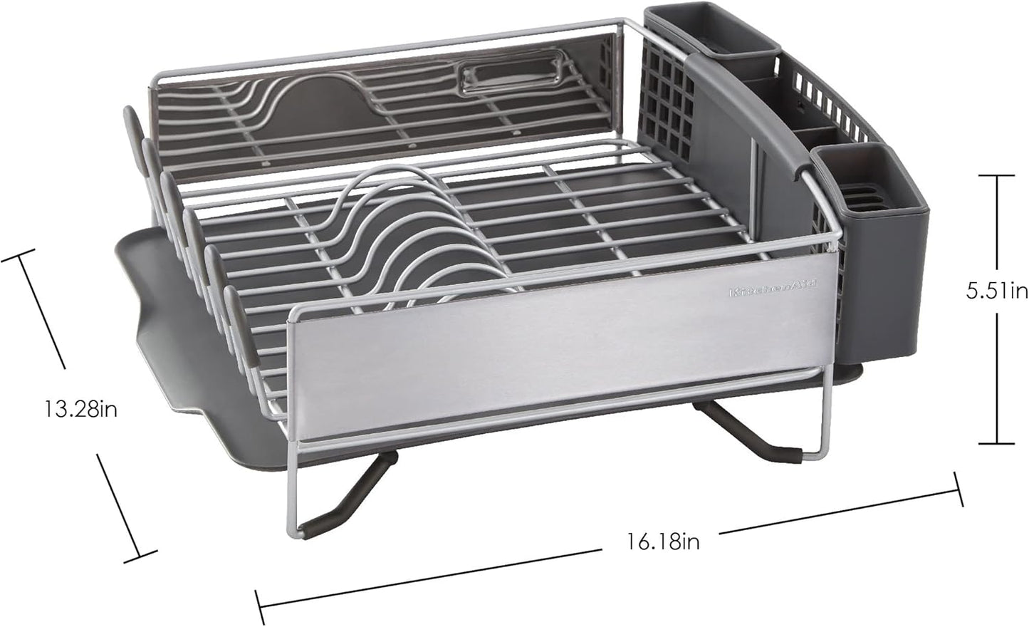 KitchenAid Compact Dish Rack - Space-Saving Design with Removable Flatware Caddy | Satin Gray, 15" x 13.25" (Pack of 2)