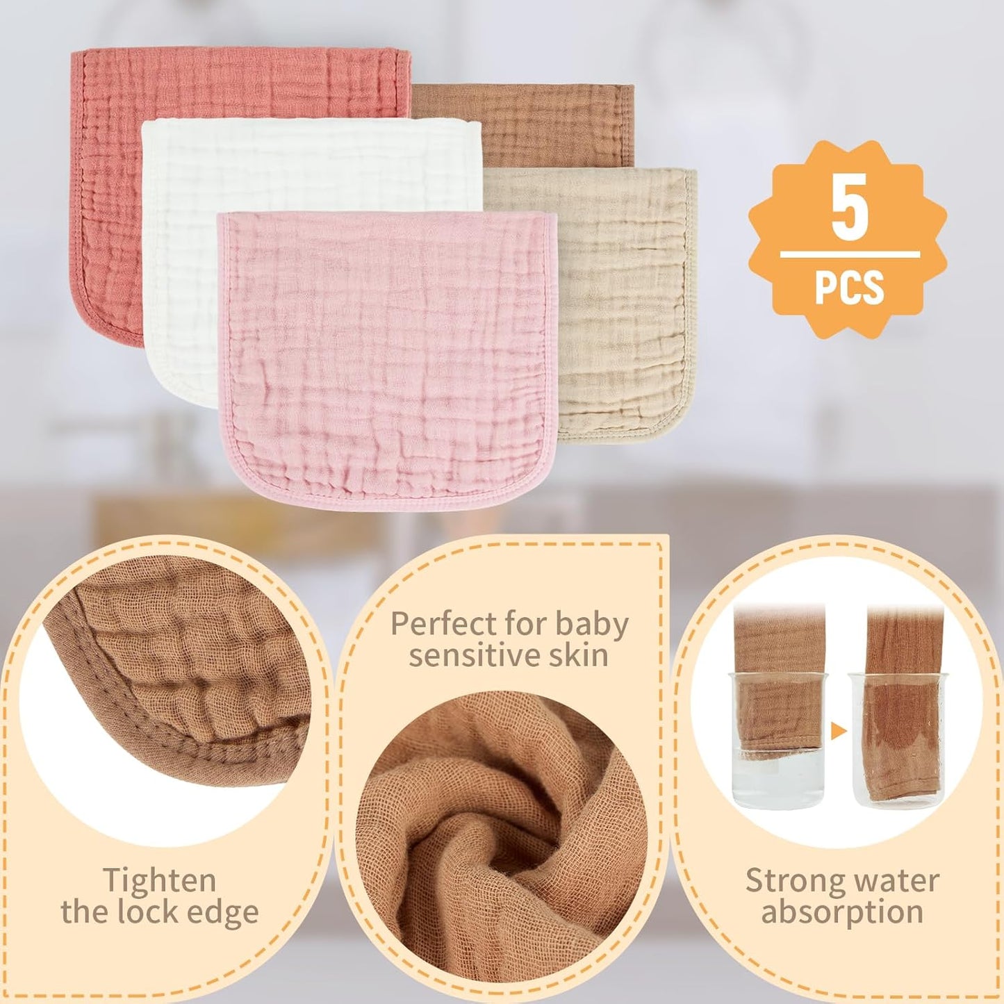 MIGIOL Muslin Burp Cloths - 100% Cotton Soft & Absorbent Baby Burp Cloths | 10x20 Inches for Boys & Girls