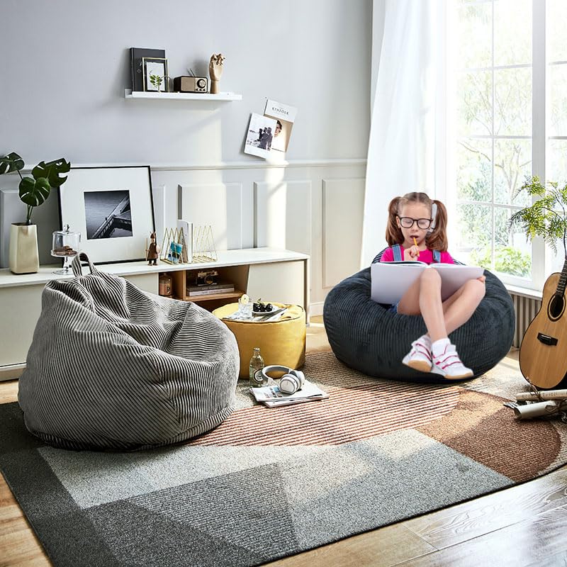 Grey Faux Rabbit Fur Bean Bag Chair - 2.5ft Round Fluffy Kids & Teens Sofa