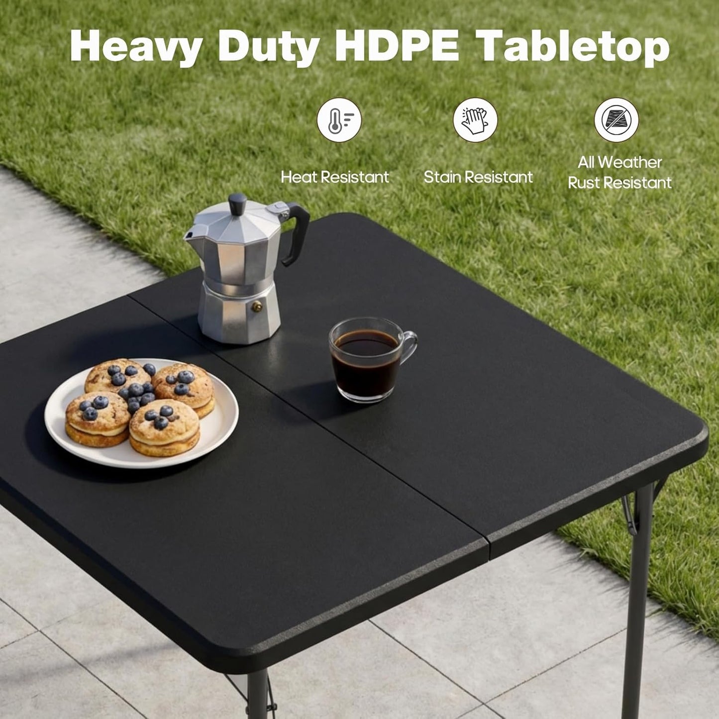 Regine Switzerland 34" Square Folding Table - Heavy-Duty, Portable Design for 4 People, Black