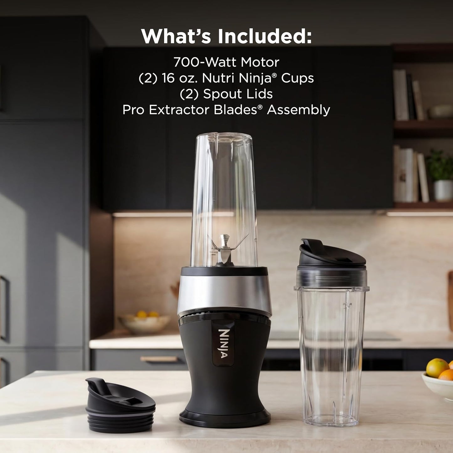 Ninja Fit Compact Personal Blender - Portable Smoothie Maker with (2) 16-oz. To-Go Cups | 700 Watt | Black