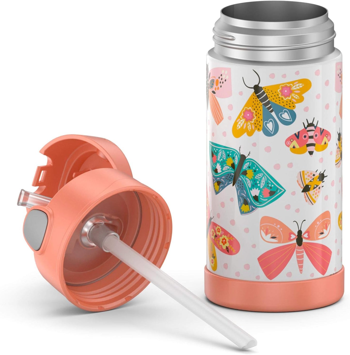 THERMOS FUNTAINER F4101 Stainless Steel Kids Bottle - 12 Ounce, Butterfly Design
