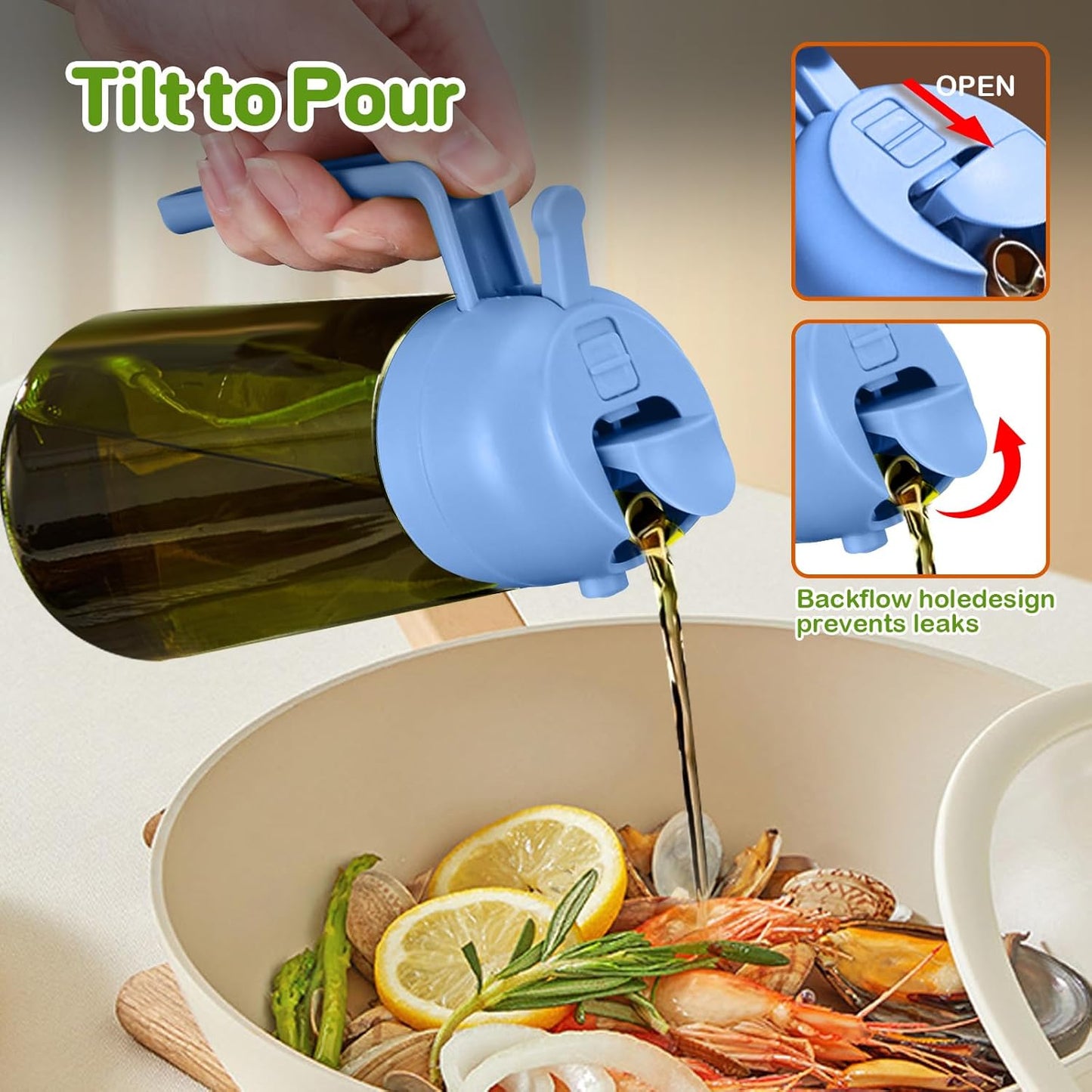 YARRAMATE 16oz Dark Green Oil Sprayer - Premium 2-in-1 Food-Grade Olive Oil Dispenser for Cooking & BBQ
